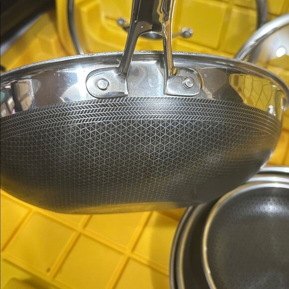 HEXCLAD Hybrid 7 Piece Nonstick Stainless Steel Frying Pan Set 8 10 12" Lids Wok - Picture 4 of 11